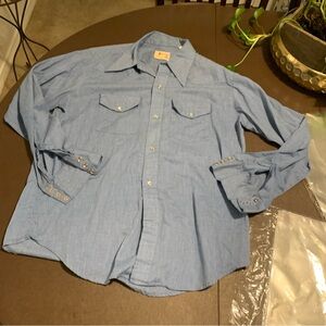Vintage The Pecos Long Tail Form Fit Snap Western Shirt Size Blue Size Large